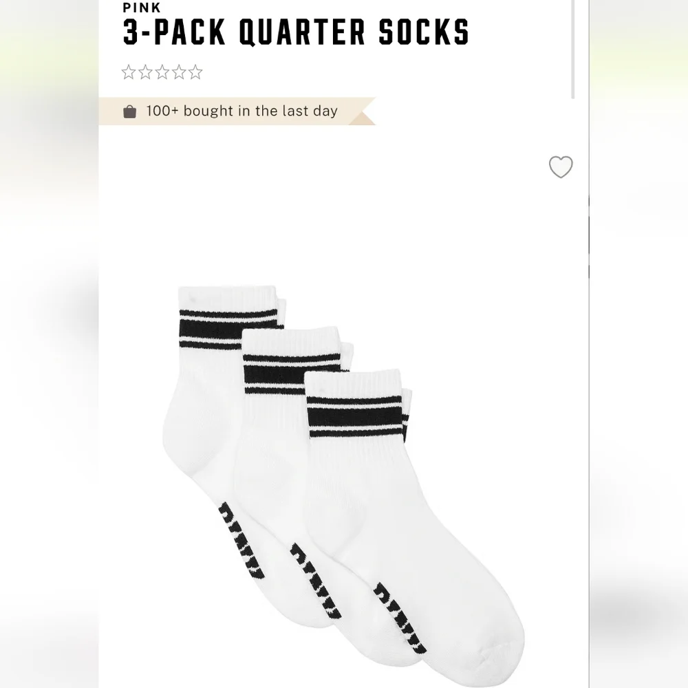 PINK Victoria's Secret White and Black Athletic Quarter Socks 3-Pack